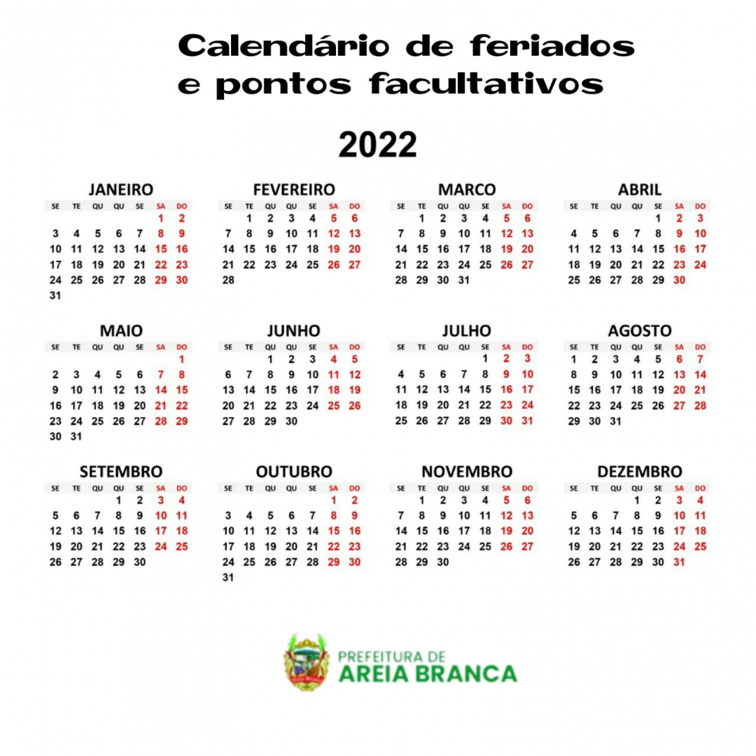 Prefeitura divulga calendário de feriados e pontos facultativos de 2022
