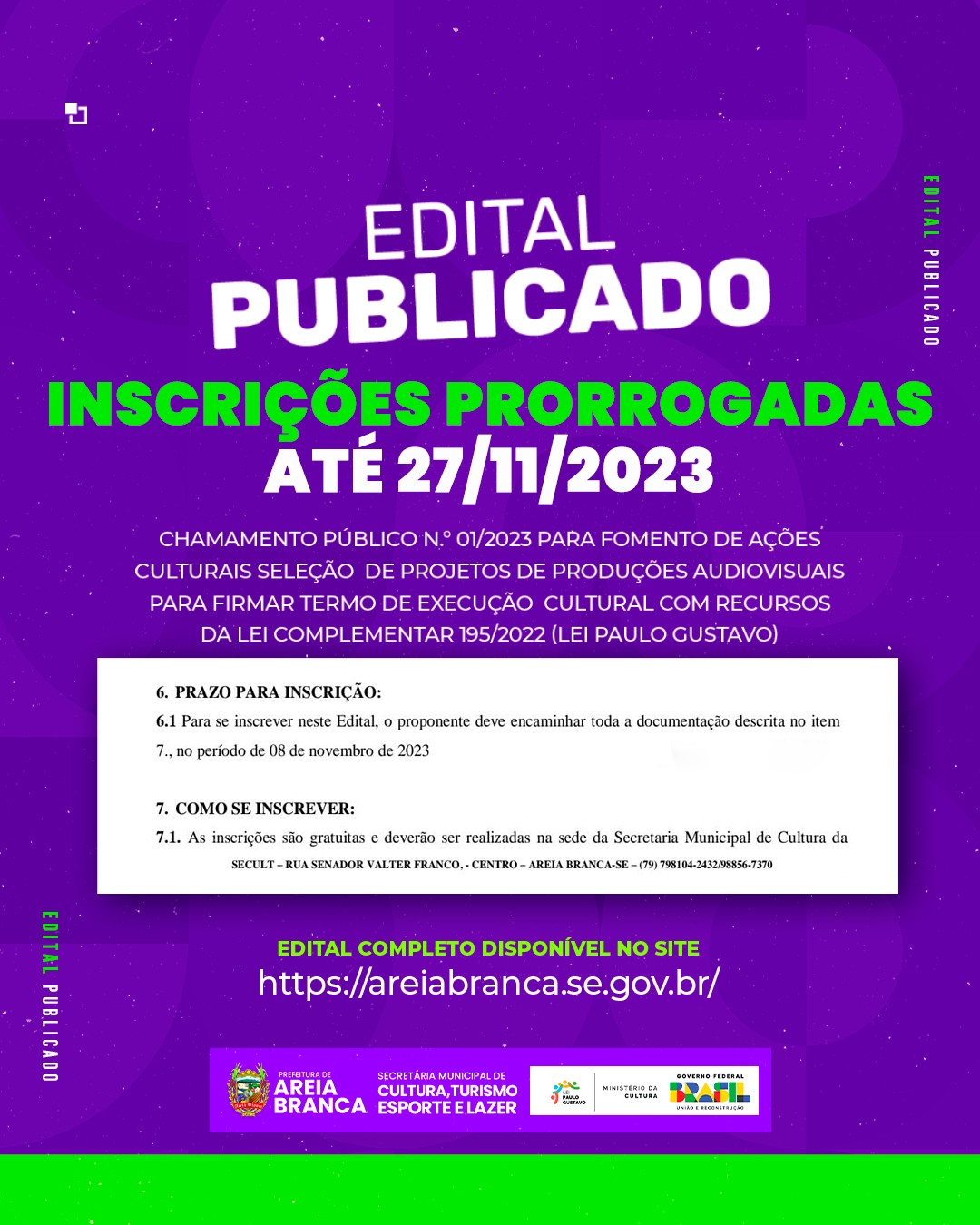 Edital de Chamamento Público para a Lei Paulo Gustavo (2023) é publicado