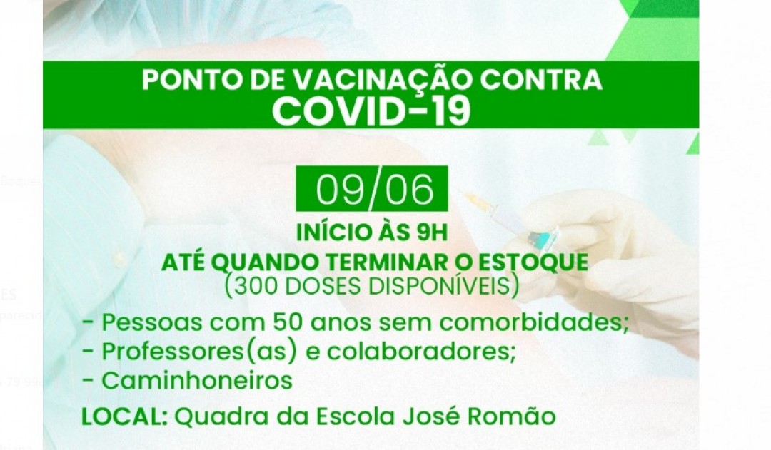 Prefeitura de Areia Branca, abre ponto de vacinação para a Covid-19 nesta quarta-feira: confira os grupos prioritários que serão vacinados