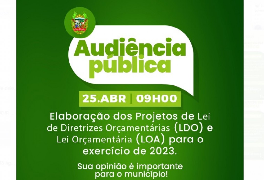 Prefeitura de Areia Branca realiza no dia 25 de abril Audiência Pública sobre a LDO e LOA