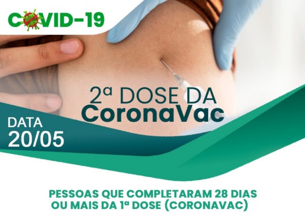 Saúde informa: idosos que tomaram a primeira dose da vacina contra a Covid-19 ( CoronaVac) e já completaram 28 dias ou mais serão vacinados nesta quinta-feira 20