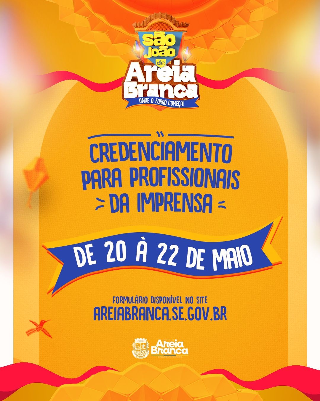 São João de Areia Branca: credenciamento para profissionais de imprensa inicia nesta terça-feira, 20